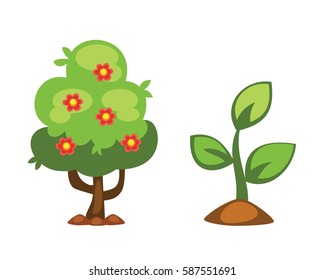 Cartoon garden green tree vector illustration.