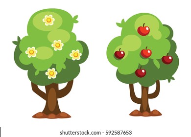 Cartoon garden green tree vector illustration.