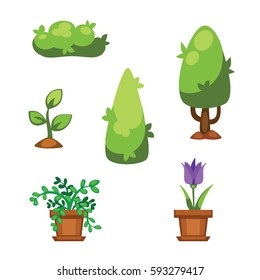Cartoon garden green tree vector illustration.