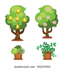 Cartoon garden green tree vector illustration.