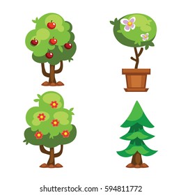 Cartoon garden green tree vector illustration.