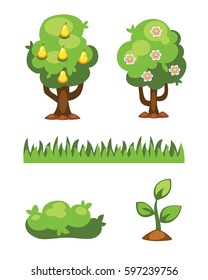 Cartoon garden green tree vector illustration.