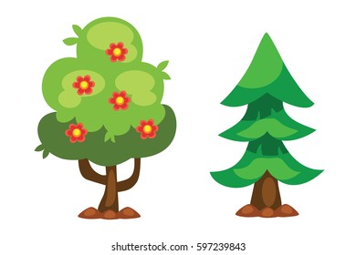 Cartoon garden green tree vector illustration.