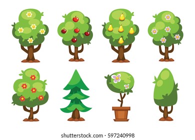 Cartoon garden green tree vector illustration.