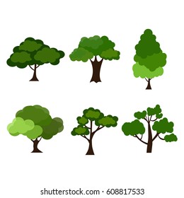 Cartoon garden green tree vector illustration. Natural plant leaf summer green trees season foliage. Nature environment green trees organic spring forest garden abstract wood park.