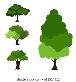 Cartoon garden green tree vector illustration. Natural plant leaf summer green trees season foliage. Nature environment green trees organic spring forest garden abstract wood park.