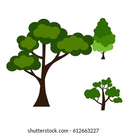 Cartoon garden green tree vector illustration. Natural plant leaf summer green trees season foliage. Nature environment green trees organic spring forest garden abstract wood park.