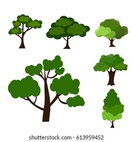 Cartoon garden green tree vector illustration. Natural plant leaf summer green trees season foliage. Nature environment green trees organic spring forest garden abstract wood park.