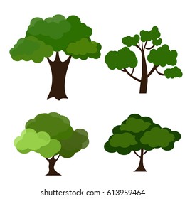 Cartoon garden green tree vector illustration. Natural plant leaf summer green trees season foliage. Nature environment green trees organic spring forest garden abstract wood park.