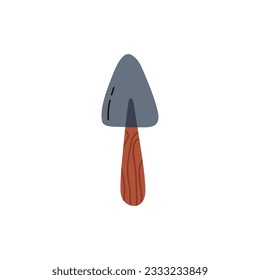 Cartoon garden hand shovel vector illustration. Small plant scoop with wooden handle isolated on white background. Gardening farm tool and equipment concept.