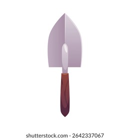 Desenho animado jardim mão pá vetor ilustração. Pequena colher de planta com punho de madeira isolado no fundo branco. Ferramenta de fazenda de jardinagem e conceito de equipamento de cultivo