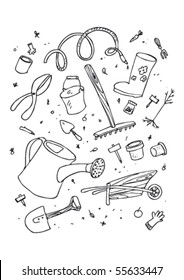 cartoon garden tool, hand drawn design set.