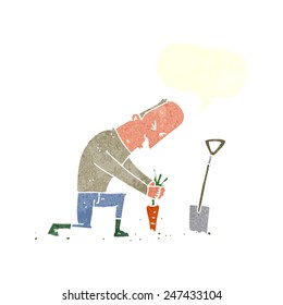 cartoon gardener with speech bubble