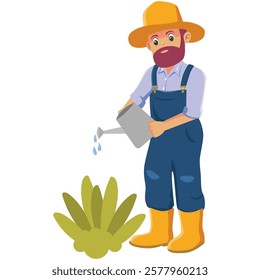 Cartoon Gardener Watering a Plant, Design Inspiration, Character	