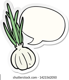 cartoon garlic bulb with speech bubble sticker