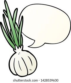 Knoblauchzwiebel mit Sprachblase in glattem Farbverlauf-Stil