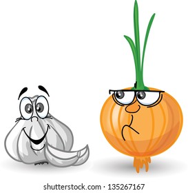 Cartoon garlic and onion