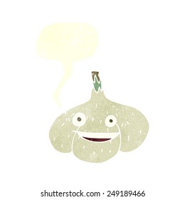 cartoon garlic with speech bubble