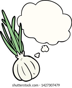 cartoon garlic with thought bubble