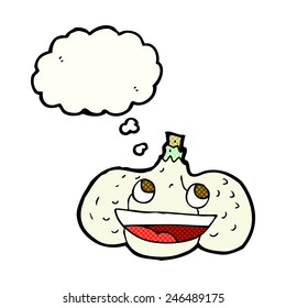 Cartoon-Knoblauch mit Denkblase
