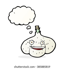 cartoon garlic with thought bubble