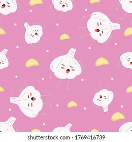 Cartoon Garlic Vegetable Pattern Background Design Graphic suitable for your design needs: logos, illustrations, animations, t-shirt designs, etc.