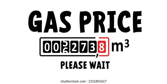 Cartoon gas, electricity meter counter. Technology sign, counter for distribution domestic gas. pay in euro, rouble or dollar. m3 sign. measure consumption, control of electric and gas price crisis.