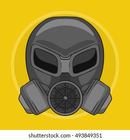 Cartoon gas mask on yellow background.