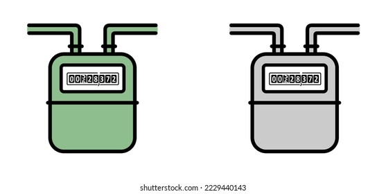 Cartoon gas meter counter. Technology electrical energy icon, counter for distribution domestic current. m3 sign. Measure consumption, control of electric price. Bill, monitor. Suspension, bracket