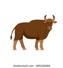 Cartoon gaur, bull on a white background.Flat cartoon illustration for kids.
