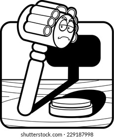 A cartoon gavel dressed like a judge.