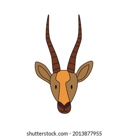 Cartoon gazelle head isolated. Colored vector illustration of an antelope with a stroke on a white background. African cloven-hoofed animal.