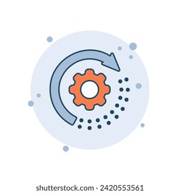 Engranaje de caricatura con ilustración del vector de icono de actualización. CogWheel con flecha sobre fondo de burbujas. Refrescar el concepto de signo.