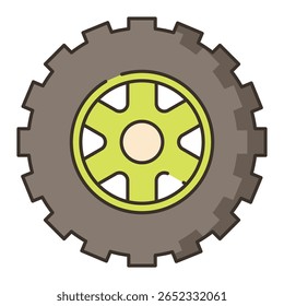 Roda de engrenagens de desenhos animados com raios e cogs, cor marrom e verde P