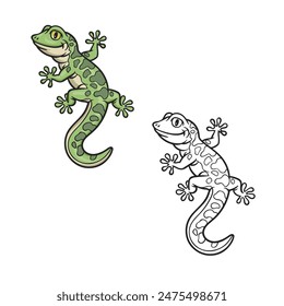 Cartoon gecko drawing with line art style. Simple design outline style. You can change color you want. Easy to edit. Vector illustration