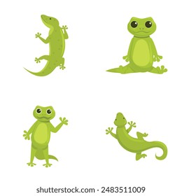 Cartoon-Gecko-Icons setzen Cartoon-Vektorgrafik. Nette Cartoon grüne Eidechse. Tier, Amphibien