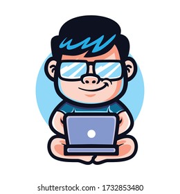 Cartoon Geek Code Mascot Logo