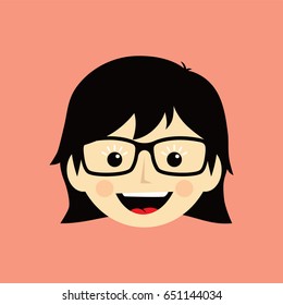 cartoon geek face expression female woman girl vector art illustration