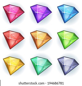 Cartoon Gems And Diamonds Icons Set/ Illustration of a set of glossy and bright cartoon gems stones, diamonds, minerals and jewels icons, for game user interface