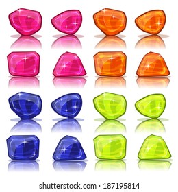 Cartoon Gems And Jewels Icons Set/ Illustration of a set of glossy and bright cartoon gems stones, minerals and jewels icons, for game user interface