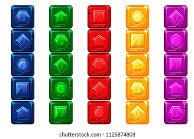 Cartoon gems, multi-colored vecor stone buttons For Ui Game