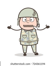 Cartoon General Officer Zipper-Mouth Face Vector Illustration