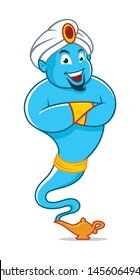 Cartoon Genie coming out magic lamp  blue genie cartoon