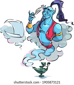 Cartoon Genie coming out of a magic lamp