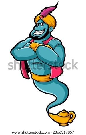 Cartoon Genie coming out of a magic lamp Stok fotoğraf © 