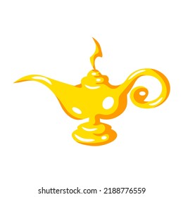 Cartoon genie lamp. Vector illustration isolated on white background.