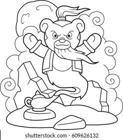 Cartoon genie teddy bear came out of the lamp