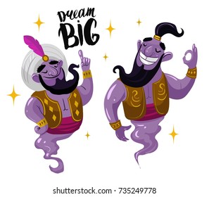 Cartoon genie. Vector illustration. Isolated