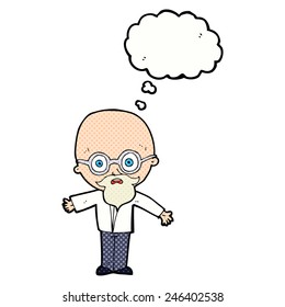 cartoon genius scientist with thought bubble
