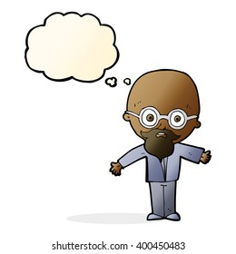cartoon genius scientist with thought bubble